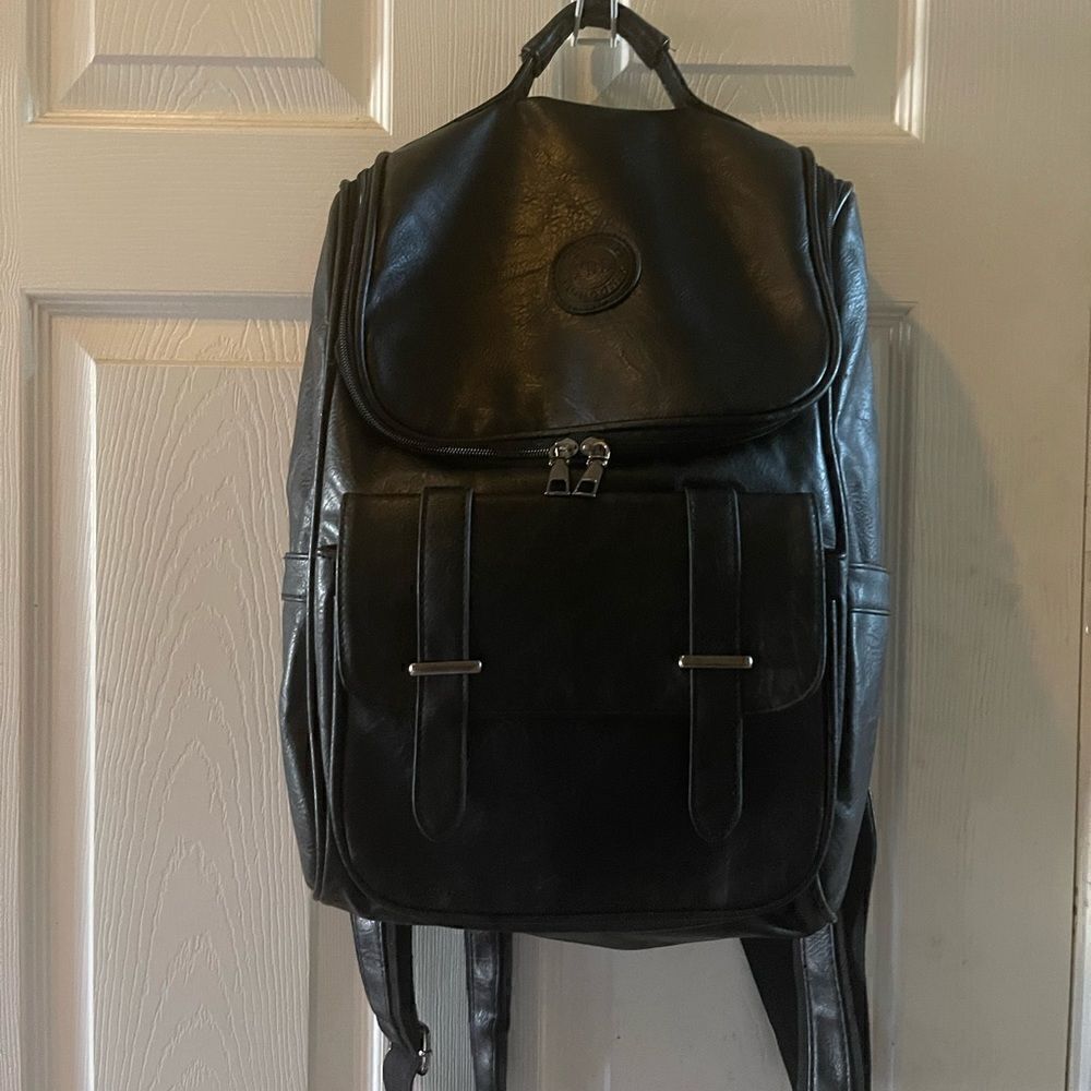 Unisex XDL vintage Black Faux leather large backpack slim laptop backpack